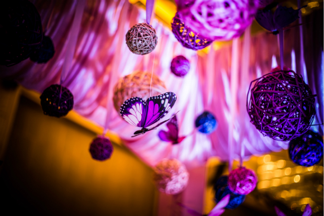 蝴蝶吊饰,唯美梦幻室内婚礼,