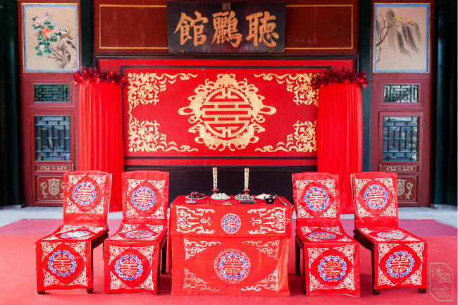 中式婚礼布置,背景墙,