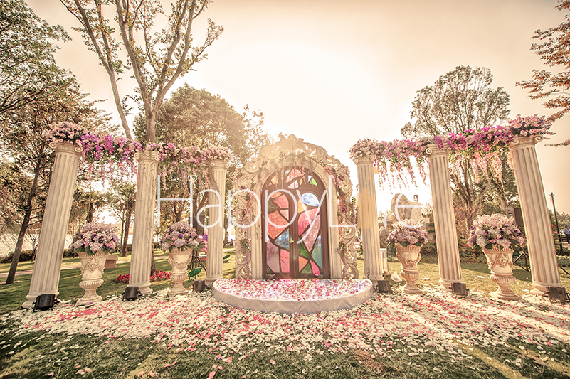 户外草坪婚礼,背景墙,花艺,