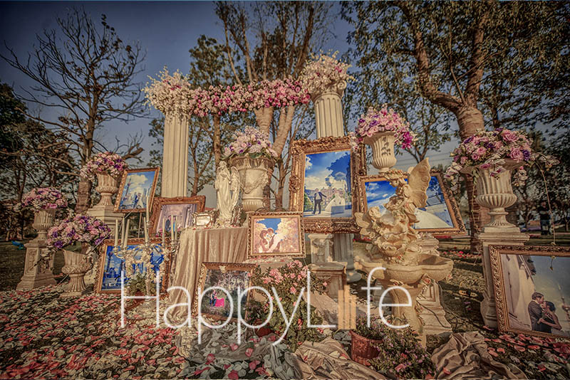 复古照片墙,奢华大气,花艺,