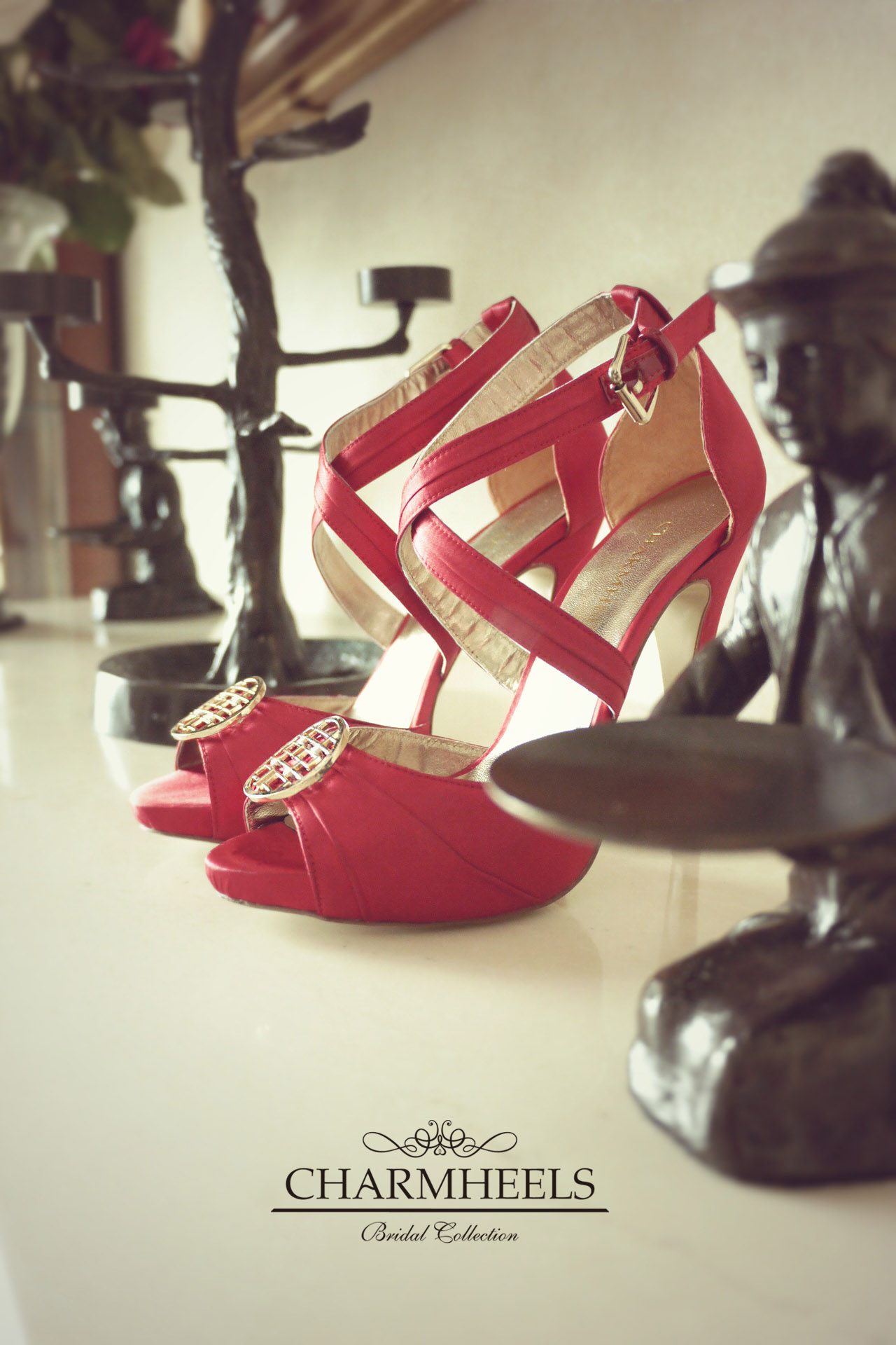 红色,中式,婚鞋,