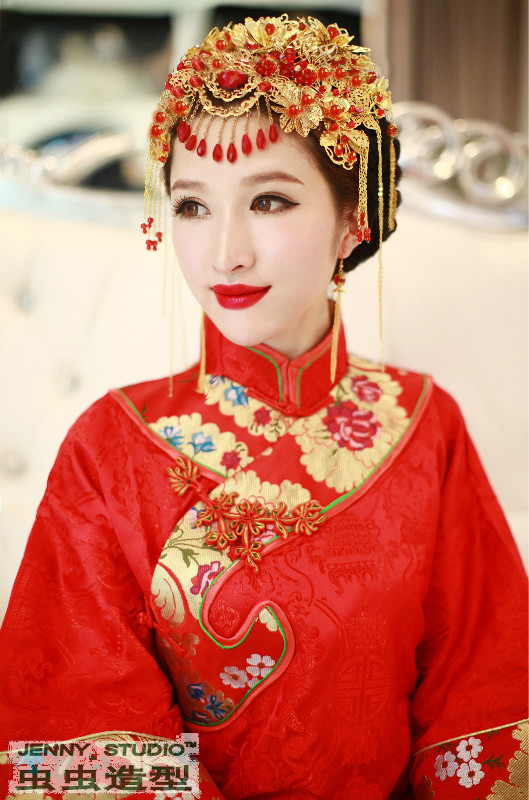 中式新娘妆,中式新娘头饰,
