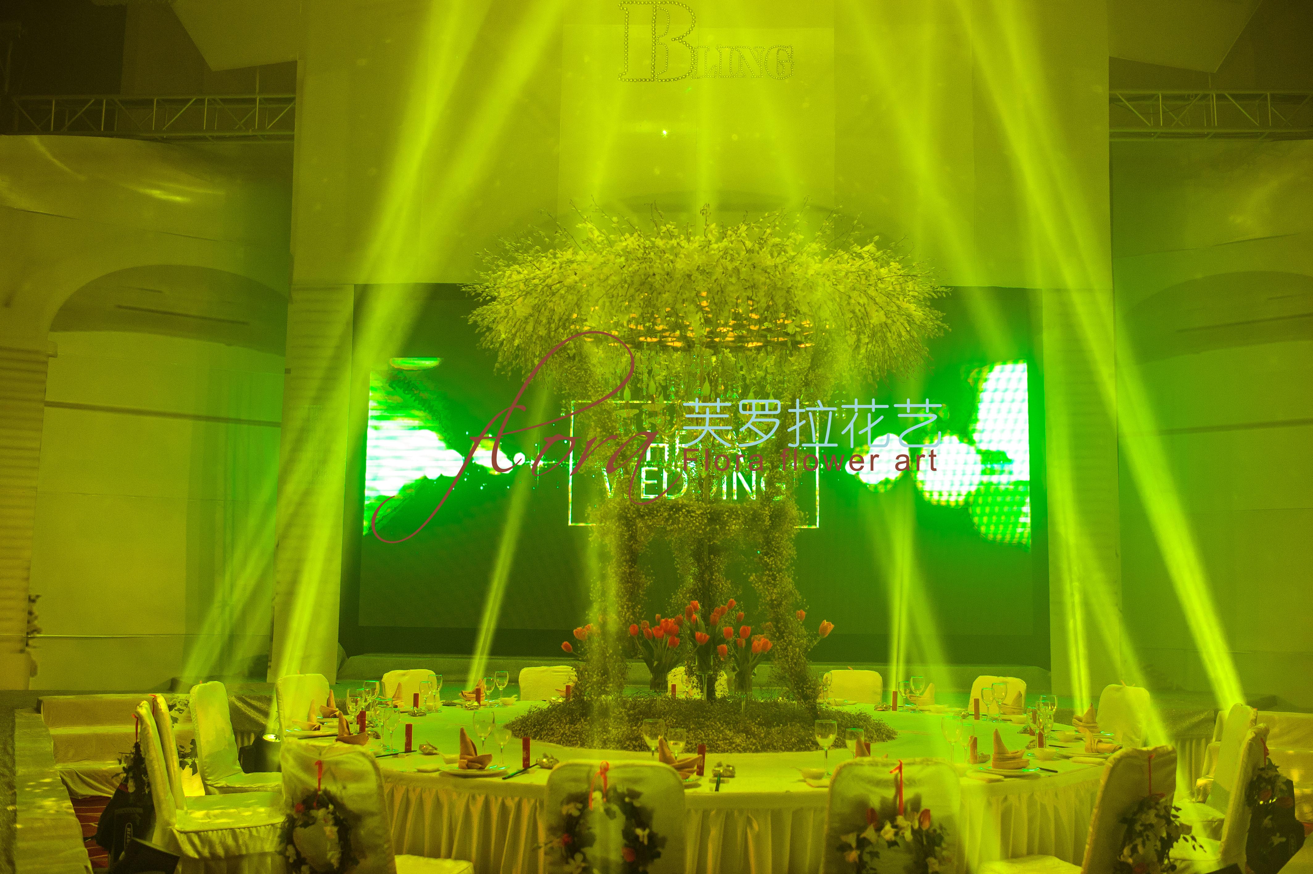 灯光,桌花,