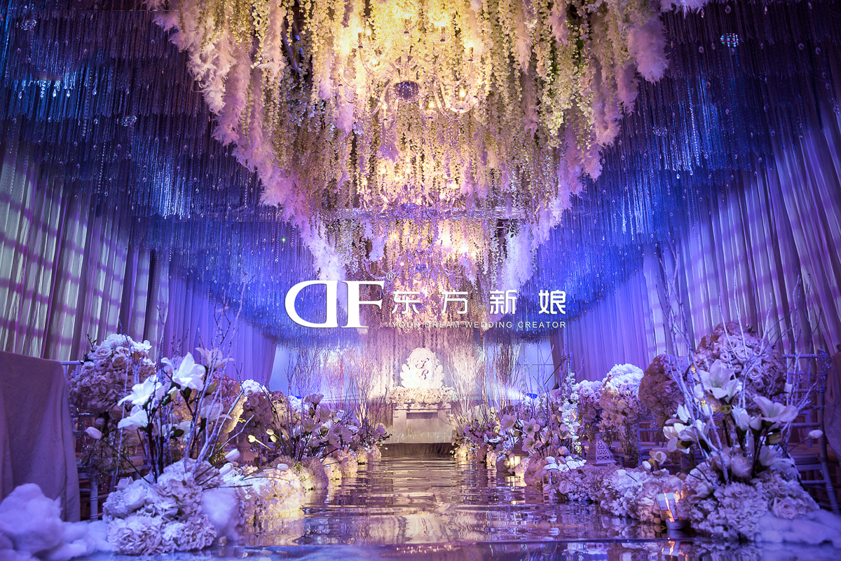 紫藤花羽毛吊饰,路引通道,婚礼布置,