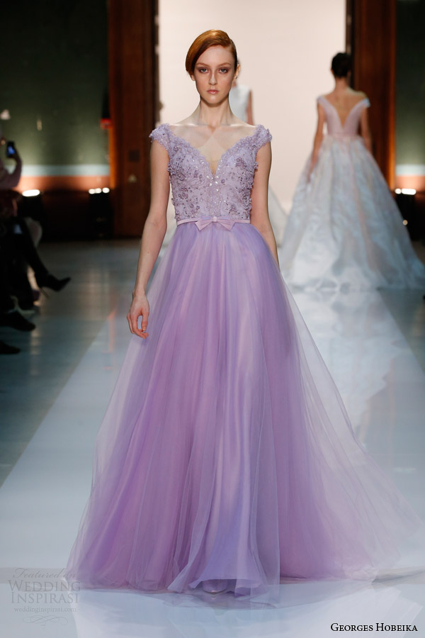 Georges Hobeika婚纱,粉紫色亮片,