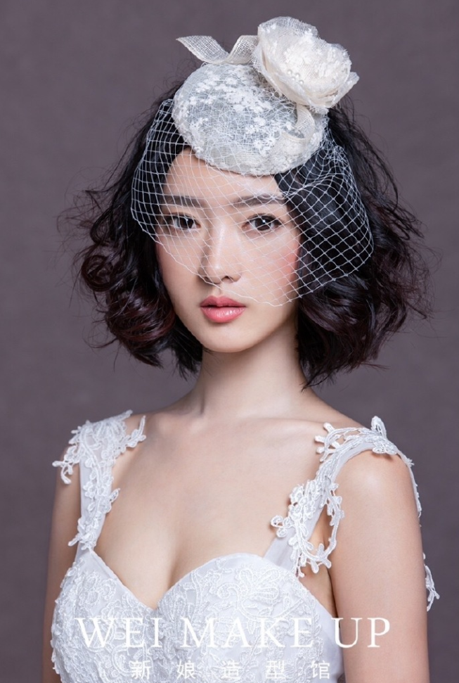 短发新娘,新娘妆容,头饰,