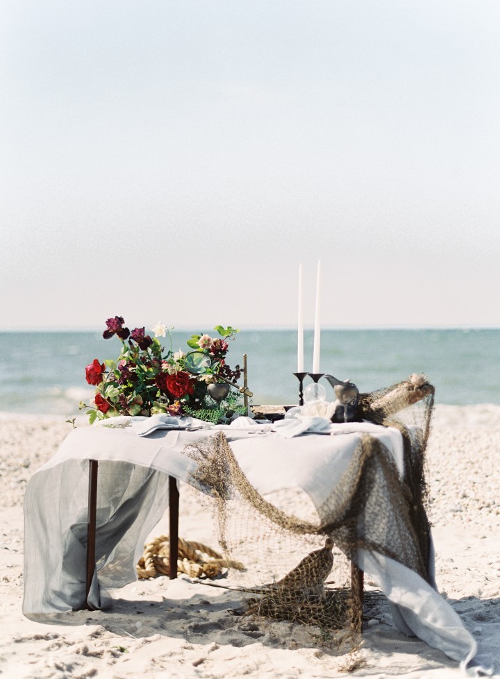 餐桌,渔网,沙滩婚礼,