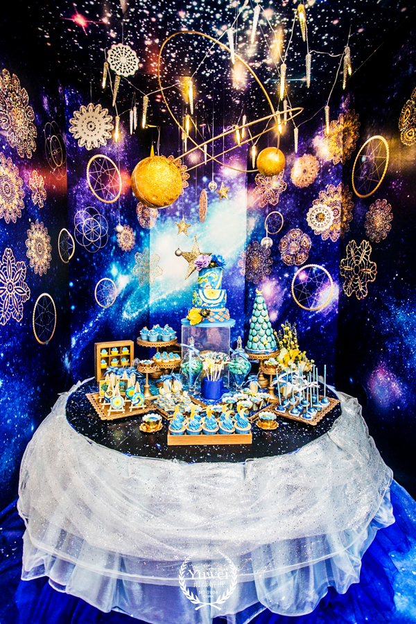 甜品桌,星空主题婚礼,星空背景墙,
