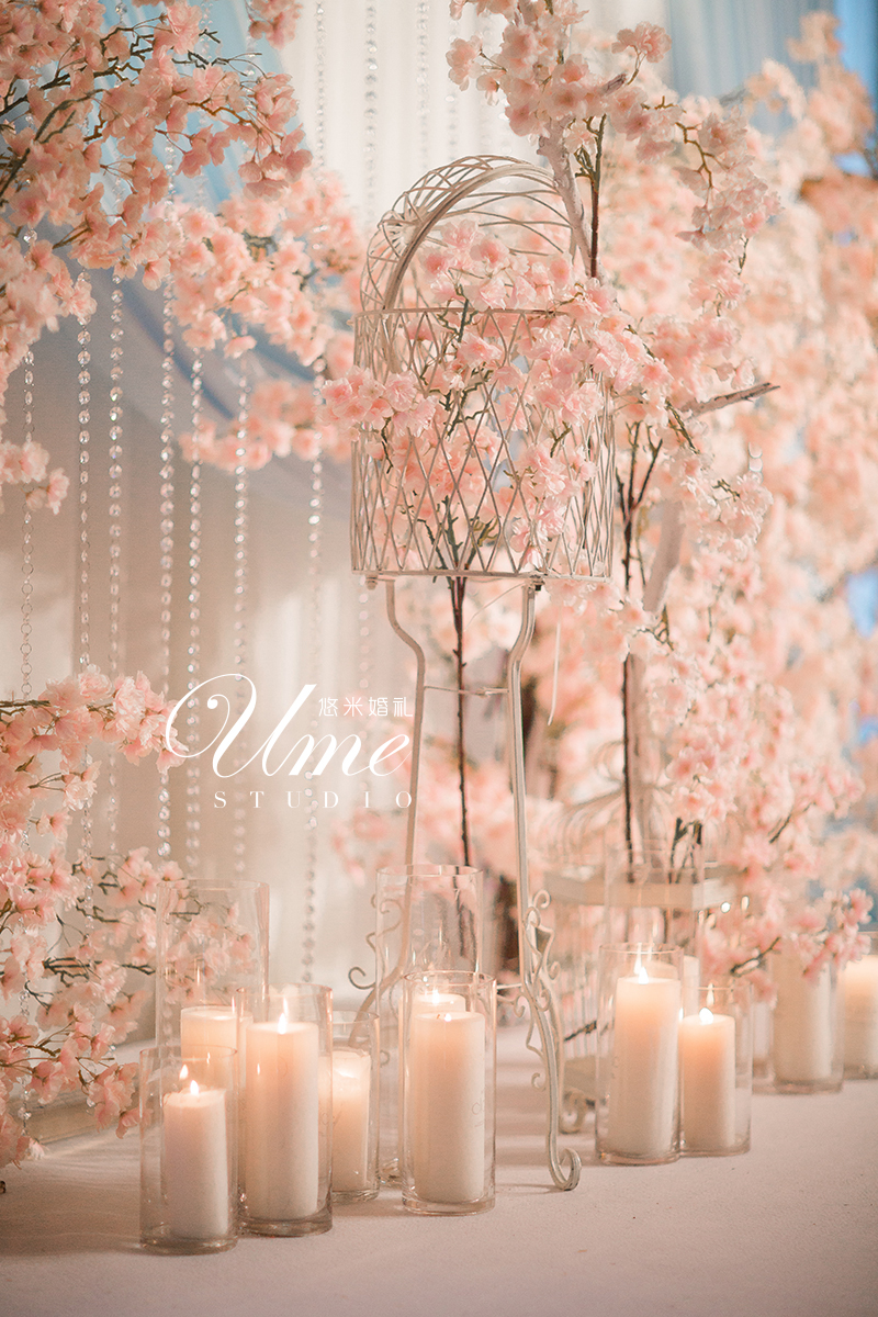 鸟笼花艺设计,樱花主题婚礼,