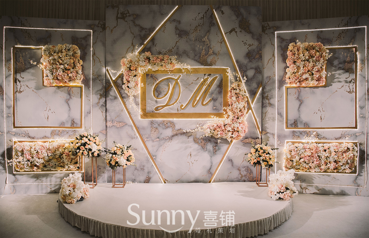 轻奢婚礼,大理石主题婚礼,背景墙,