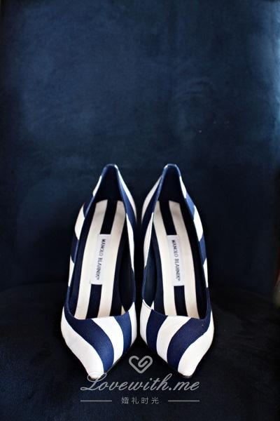 条纹海军风婚鞋,