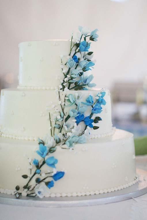 蓝色小花朵白色蛋糕,