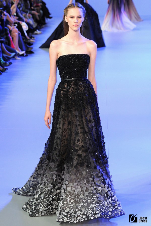 Elie Saab,抹胸绣花婚纱,黑色,