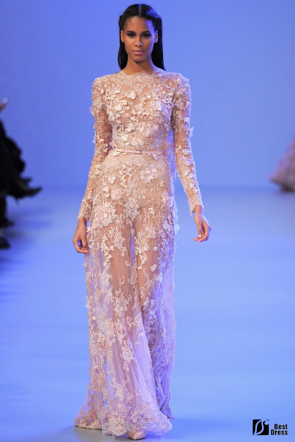 Elie Saab,透视绣花婚纱,长袖,