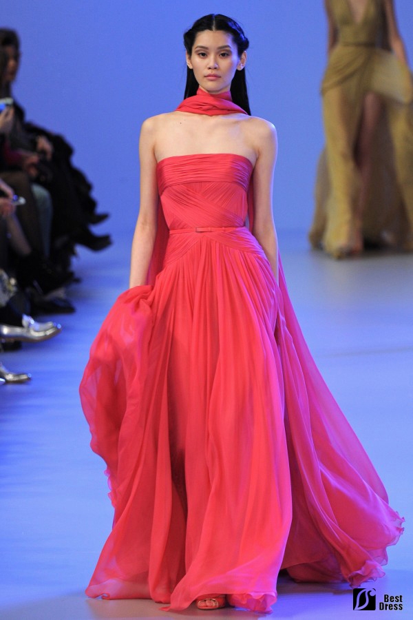 Elie Saab,抹胸婚纱,红色,