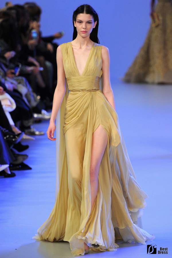 Elie Saab,V领婚纱,露腿,