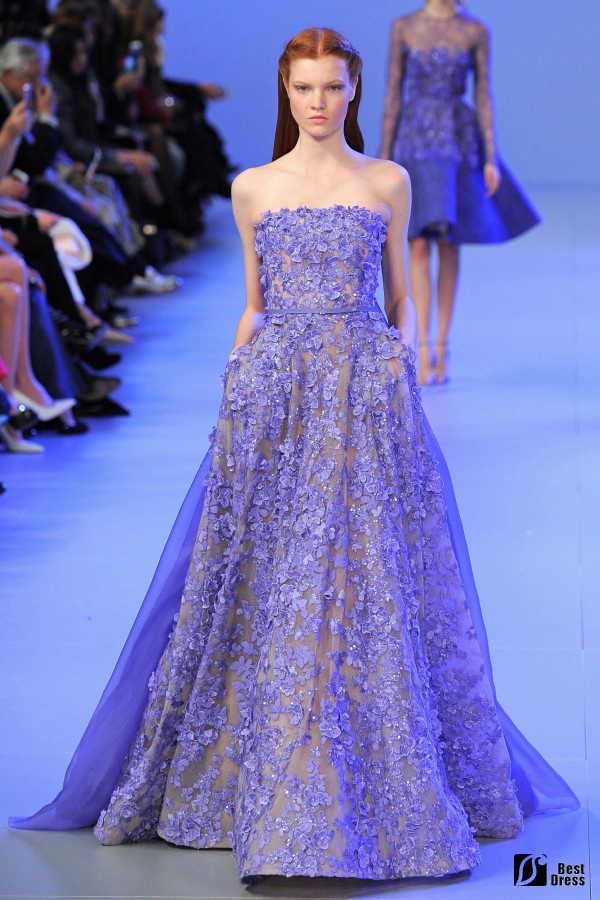 Elie Saab,抹胸绣花紫色婚纱,