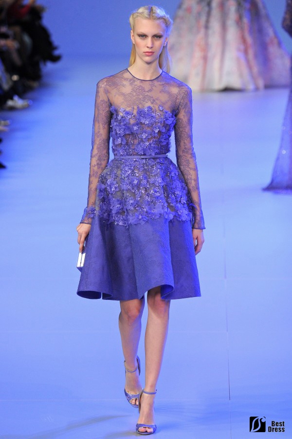 Elie Saab,长袖透视婚纱,短款绣花,