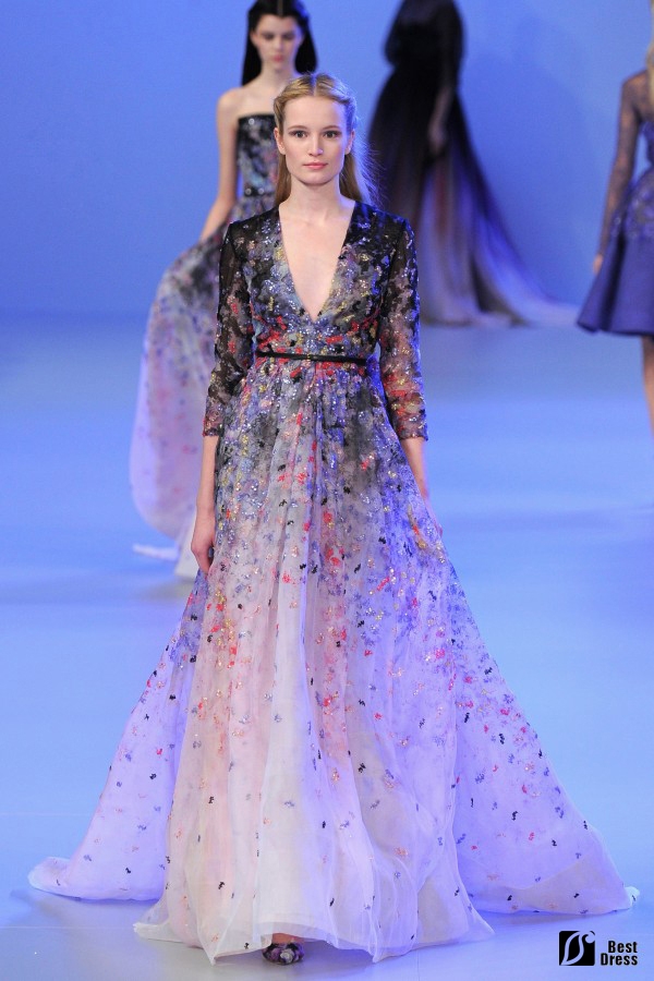 Elie Saab,长袖V领婚纱,绣花,