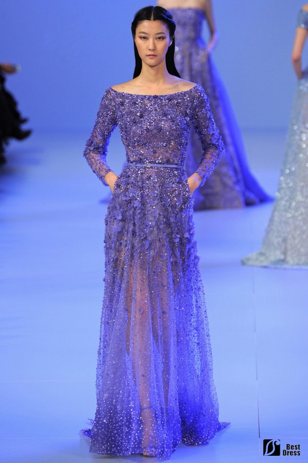 Elie Saab,长袖透视婚纱,绣花,