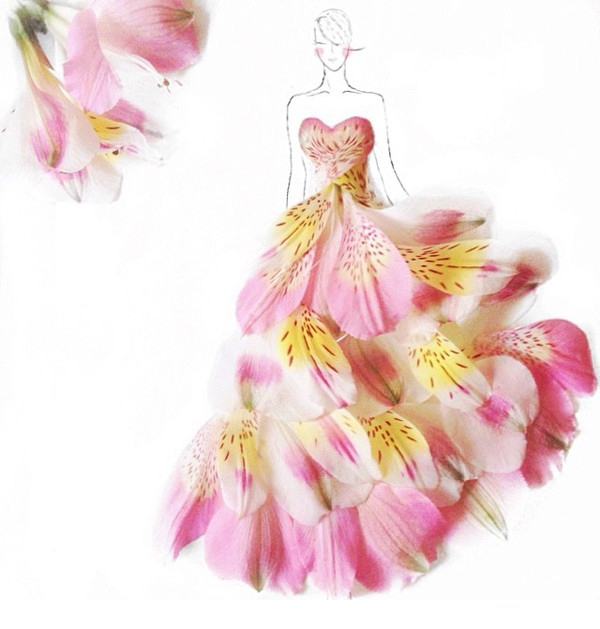 天才花卉服装设计师用花瓣呈现的婚纱礼服