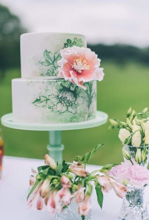 绿色系婚礼蛋糕 冬日里吹来的一股小清新