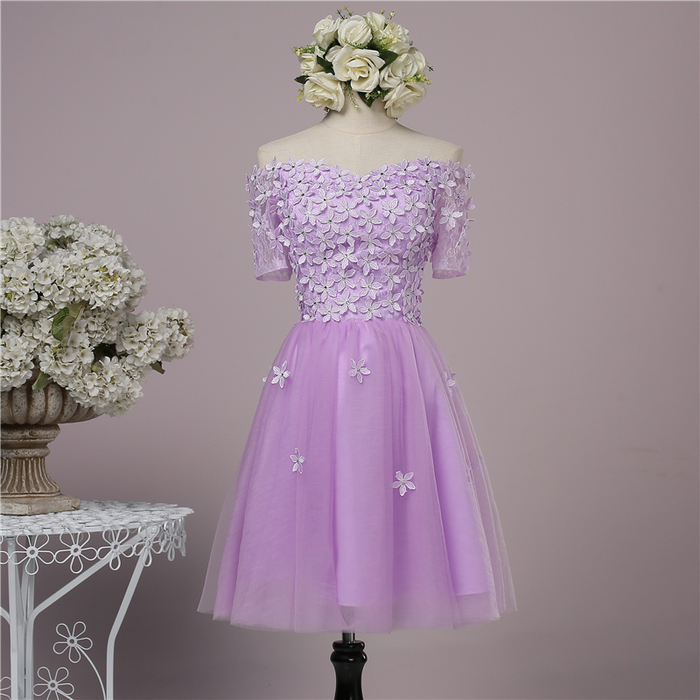 紫色伴娘短款小礼服